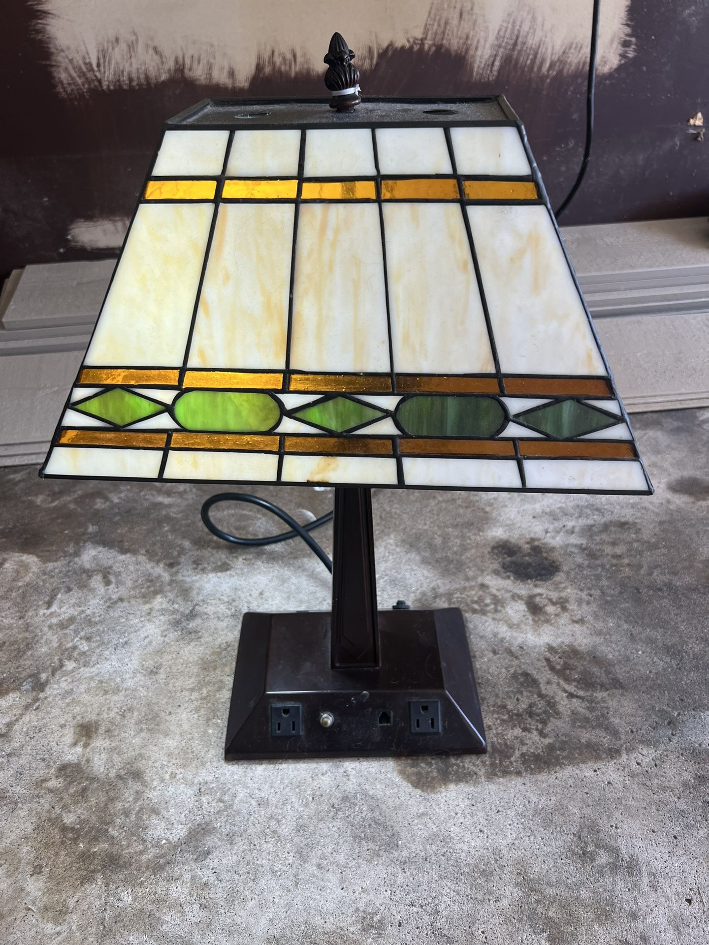 Small Antique Desk Lamp, Stained Glass Shade