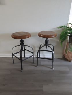 World Market Swivel ADJUSTABLE BARSTOOLS SET OF TWO $95, In Great Used Condition