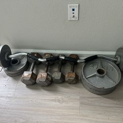 Weights Curl Bar And Dumbbells 