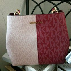 Michael Kors Two-Tone Tote Bag (Pink/Red)  Hand Bag 
