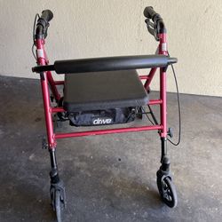 Drive Medical Rollator with 6″ Wheels - Padded Seat, Fold-Up Removable Backrest, Loop Locks - Red