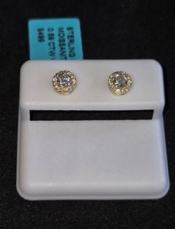 Gold Over Silver Moissanite Halo Earrings