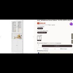 [BROWN] 63.2" Tall Bathroom Corner Cabinet - 14.4"D x 25"W x 63.2"H