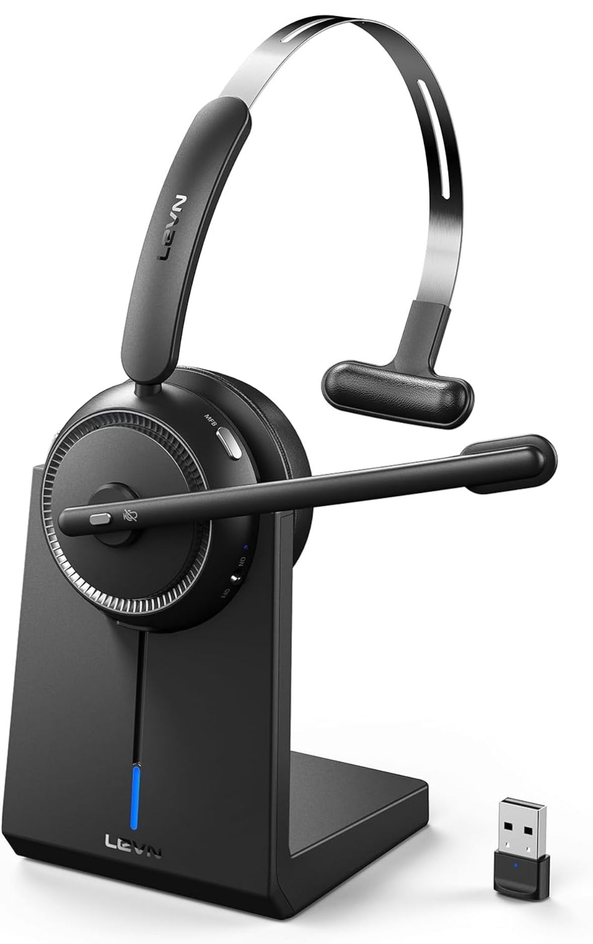 LEVN Bluetooth Headset With Noise Canceling Microphone 65 Hours Woktime For Work