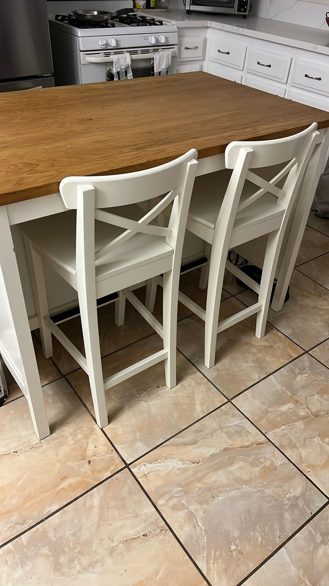 INGOLF Bar stool with backrest, white, 24 3/4 "