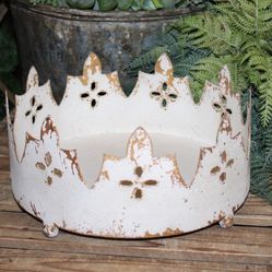Unique Shabby Chippy Distressed Cream & Gold Metal French Crown Decor Tray