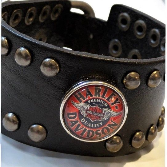 Studded Leather HARLEY DAVIDSON MOTORCYCLES Bar & Shield Snap Bracelet