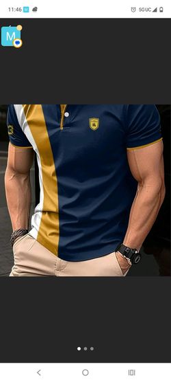 Men's Navy Blue Color Block Polo Shirt
