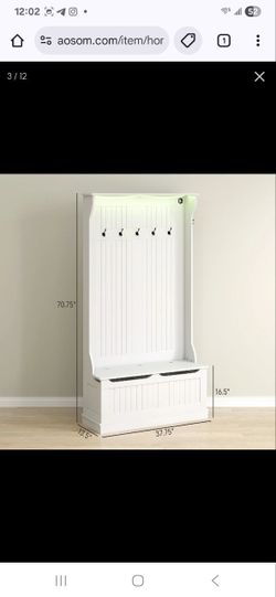 3-In-1 Entryway Bench with LED Lights and Coat Rack