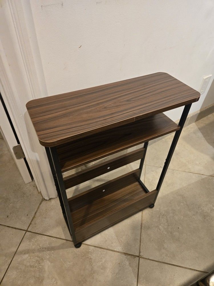Vintage Slim Side Table With 3 Tier Storage And Magazine Rack 
