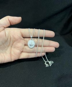 925 Sterling Silver Virgin Miraculous Virgen Milagrosa & Curb Chain