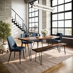 Nature's Edge Light Chestnut/Blueberry 79 Dining Table w/ 4 Maddox Chairs and Bench
