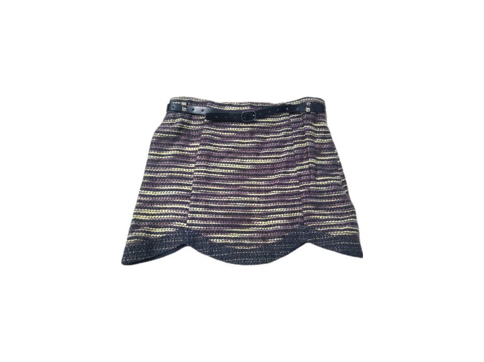 I Heart Ronson Knit Mini Skirt w Belt Purple Yellow Black Wavy Pockets Yarn