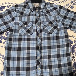 Craft Flow Short Sleeve Blue Plaid Boys Button Shirt