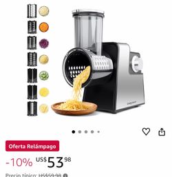 Rallador eléctrico de queso 7 en 1,Tirador de ensalada de acero inoxidable,Trituradora de rebanadora 300W, interruptor giratorio, para queso de bloque