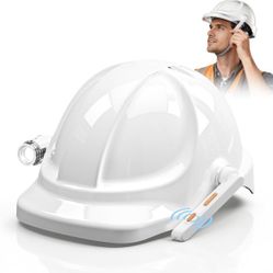Helmet Walkie Talkies Waterproof, ENC Noise Cancellation Two Way Radio, Flashlight & Cool Fan Hard Hat for Work at Height, Adventure, Construction, En
