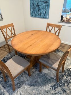 Round Wood Dining Table with 4 Chairs