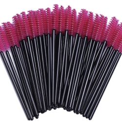 100 Pieces Disposable Spoolies Brush Eyelash Mascara Brushes Lash Wands Applicator Eyebrow Brush for Lash Extension Pink