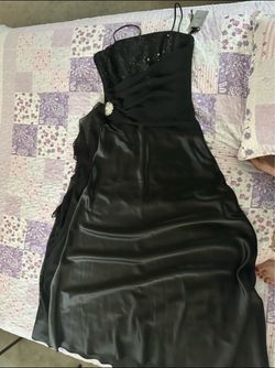 Black Satin Formal Gown with Beaded Bodice