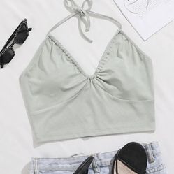 Sage Green Halter Crop Top 