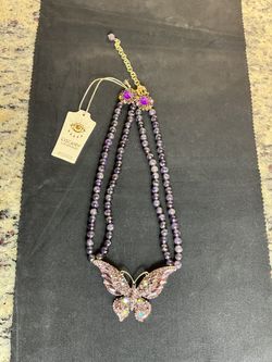 NWT Eye Candy LA Butterfly genuine Amethyst Statement Necklace large motif