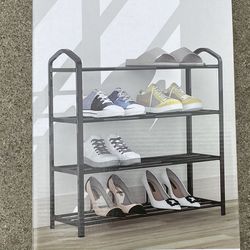 4-Tier Stackable Shoe Rack, Expandable & Adjustable Shoe Organizer Storage Shelf, Wire Grid, Black New in box