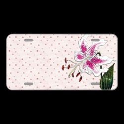 License Plate Novelty Car Front Flower Background Pink Lily Leaf
