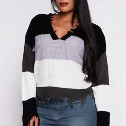 Color Block Cropped Sweater  