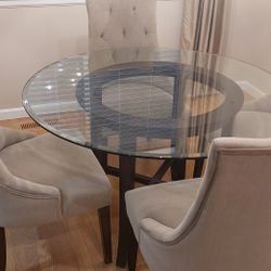 Table With Heavy Duty Glass Top And 4 Dining Chairs