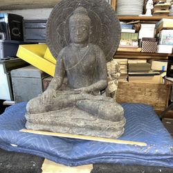 Extremely Heavy Vintage Carved Stone Buddha 