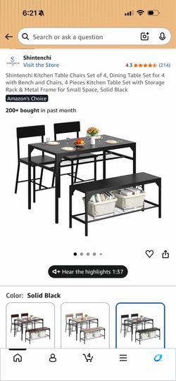 Shintenchi 4-Piece Kitchen Dining Table Set with Bench and Chairs ‼️NEW IN BOX ‼️