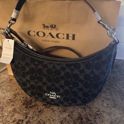 NWT Coach CP100 Aria Shoulder/Crossbody Bag in Signature Denim & Leather Black