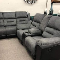 Earhart Slate Reclining Living Room Set Sofa And Loveseat 