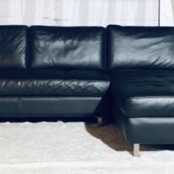 Black Leather L Shape - Sectional Couch - Modern