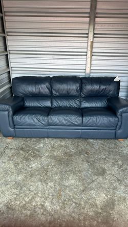Navy Blue Leather 3-Seat Sofa