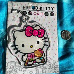 Hello Kitty Cafe Sanrio Acrylic Keychain Pink Dress NWT