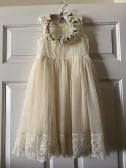Girls Ivory Lace Tulle Flower Girl Dress