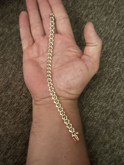 10K Solid Yellow Gold & Diamond Beautiful Links Tennis Bracelet 8.6g 