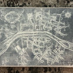 30x40 Framed Canvas Print French Ariel Map of Seine River in Paris, France