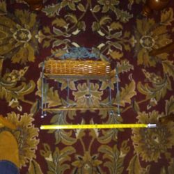 Vintage 1970 Wicker and Green Iron Shelf
