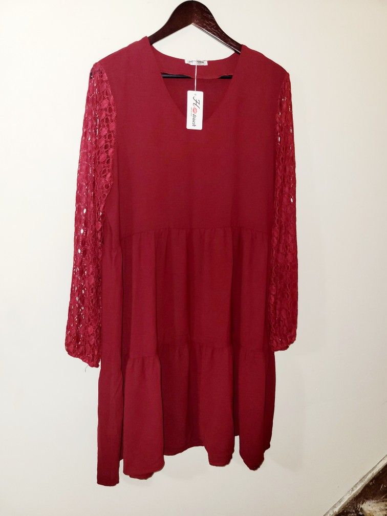 Hotouch Summer Tunic Dress - Burgundy
