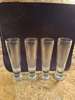Set of Four Brand New Glass Beer Glasses, Pilsner Drinkware, 9 Inches Tall