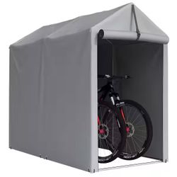 Peak-Style Silver Portable Garage Shelter for Bike and Patio Storage w/ Roll-up Zipper Door $30
