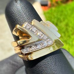 Jewelry 14k solid yellow gold  natural diamond 0.30CTW triangle bird ring size 8.75