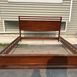 Macy’s Mahogany Veneer King Bed Frame + 7 Drawer Dresser + Mirror + End Table