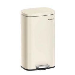 Trash Can with Lid, 8 Gallon Garbage Can, Stainless Steel Small Waste Bin with Step Pedal and Inner Bucket, Soft Close, Kitchen, Sand Beige
