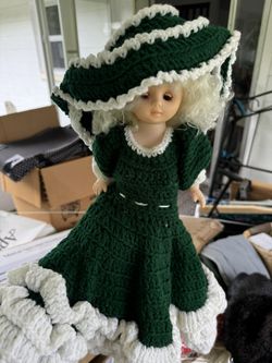 Blonde Babydoll With Hand Crochet Hat And Dress