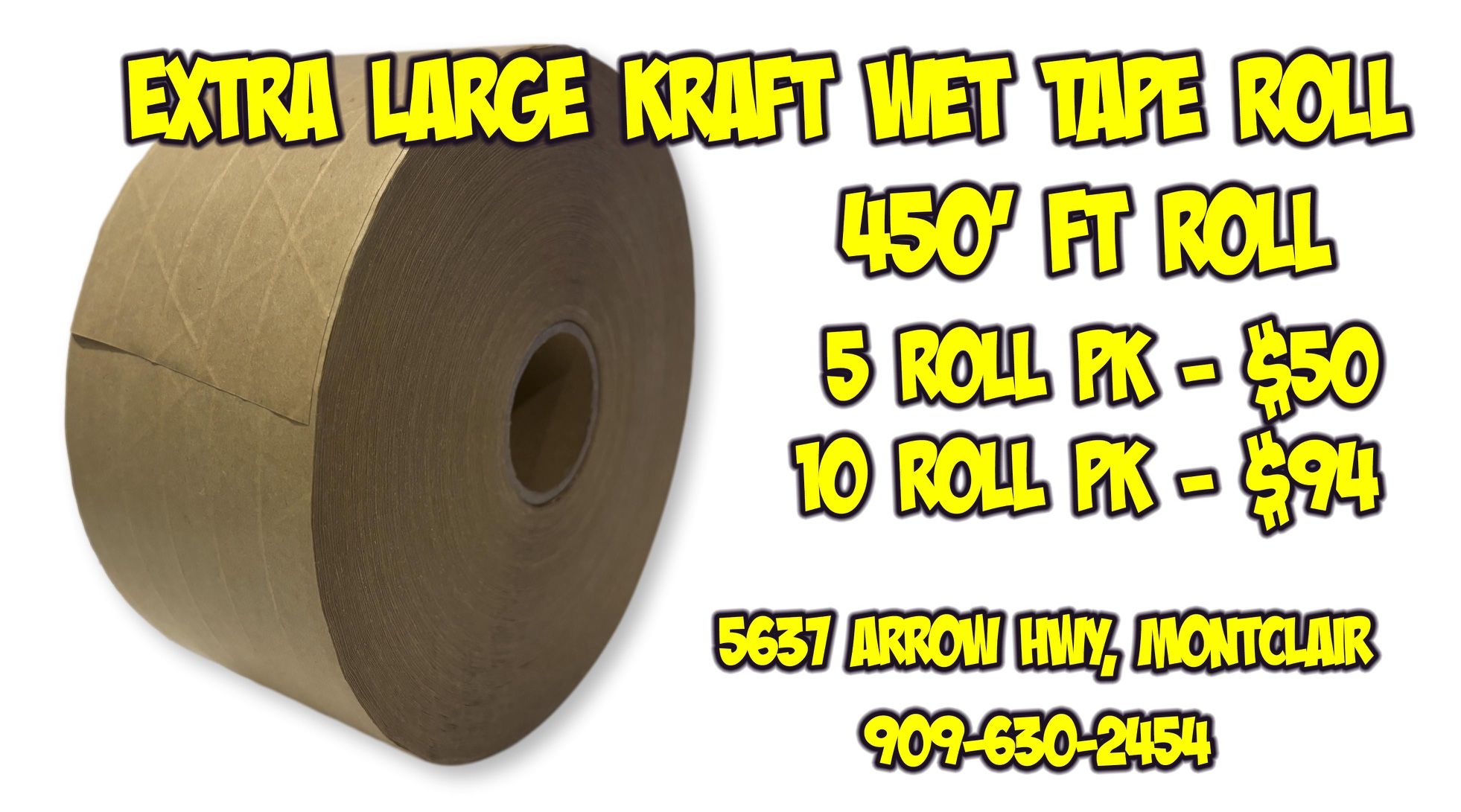 Kraft Reinforced Wet Activated Shipping Tape - 2.75” x 450’ Ft Rolls