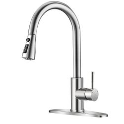 Kitchen Faucets with Pull Down Sprayer, High Arc Single Handle Stainless Steel Commercial Kitchen Faucet 1 or 3 Hole Sink Faucet for Farmhouse Camper 