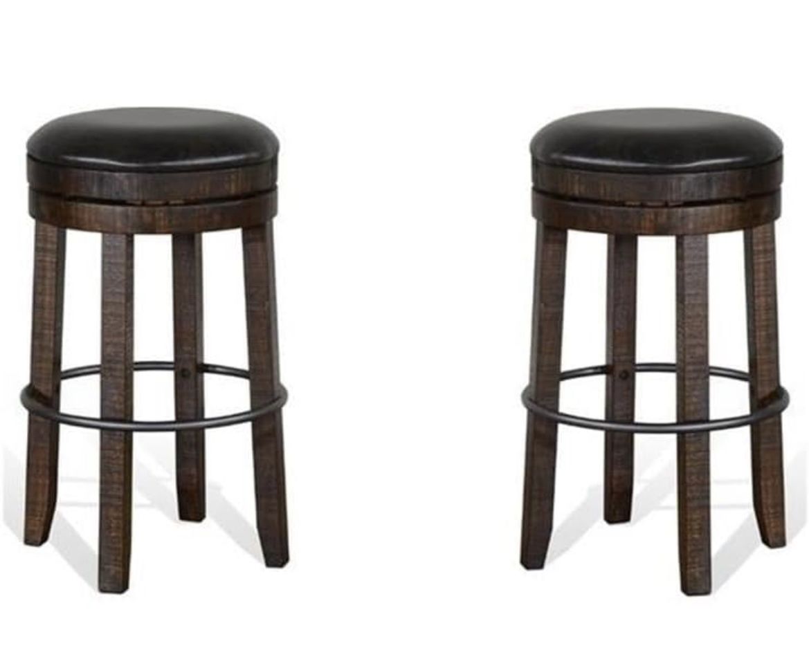 Assembled Set of 2 of 30" Wood Backless Swivel Barstool